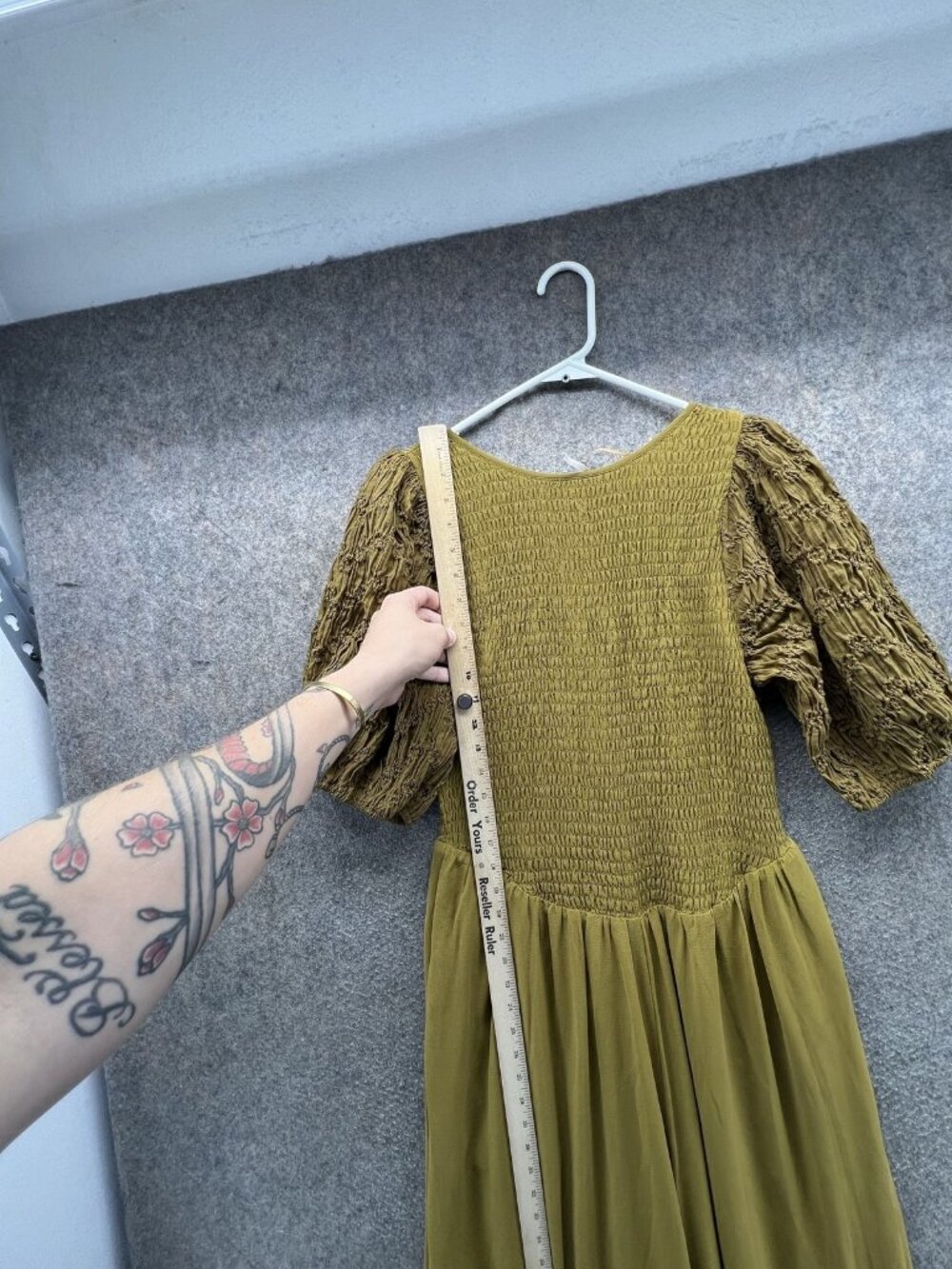 Free People Dress Womens Medium Yellow Round Neck Puff Sleeve Maxi Smocked Boho - Picture 2 of 11